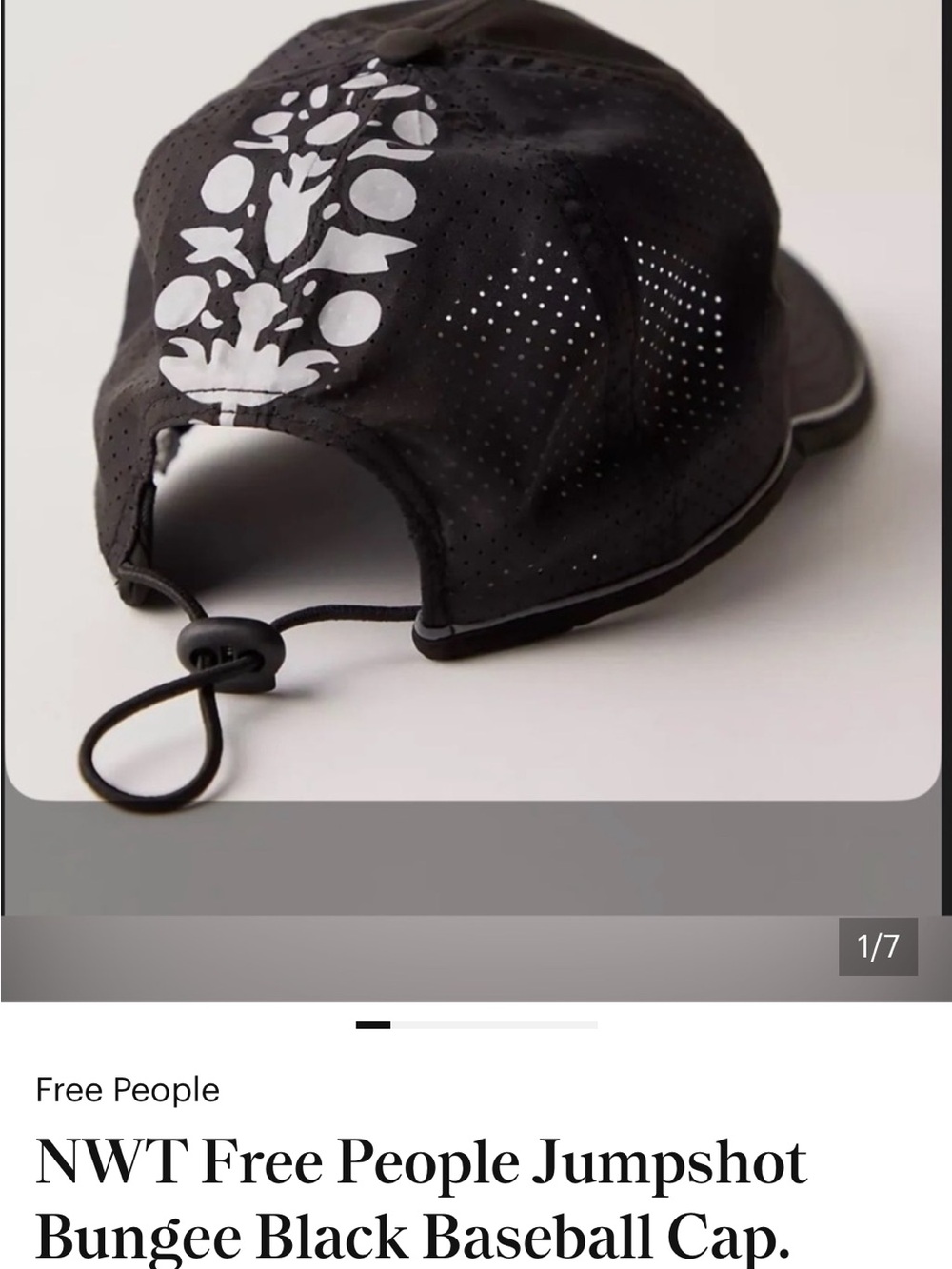 Free People Black Cap with White Floral Back Graphic